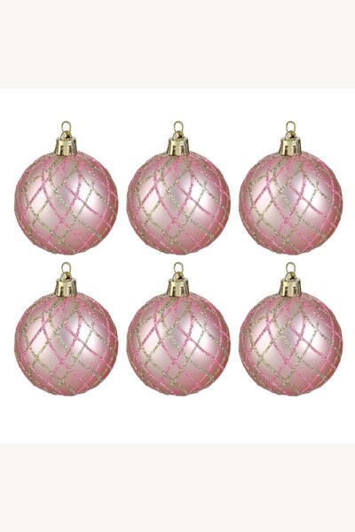 Comerivo Ornamente pentru bradul de Crăciun, 6 sfere roz cu finisaj mat și pl...