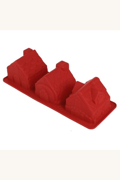 Comerivo Forma silicon pentru prajituri - 3 casute turta dulce rosie 24x6x8.5cm