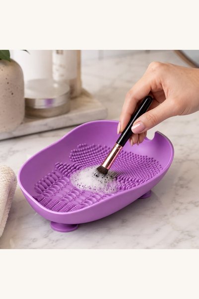 Comerivo Bol silicon curatare pensule machiaj mov 16x10x4cm cu ventuze