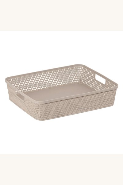 Comerivo Cos de Organizare din Plastic Ratan Bej cu Manere - 35.6x28.6x8cm