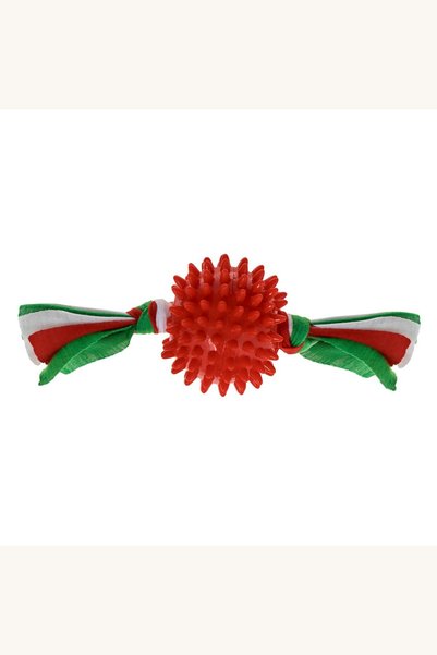 Comerivo Minge de joc pentru caini rosie cu panglici, 8 cm, perfecta pentru C...