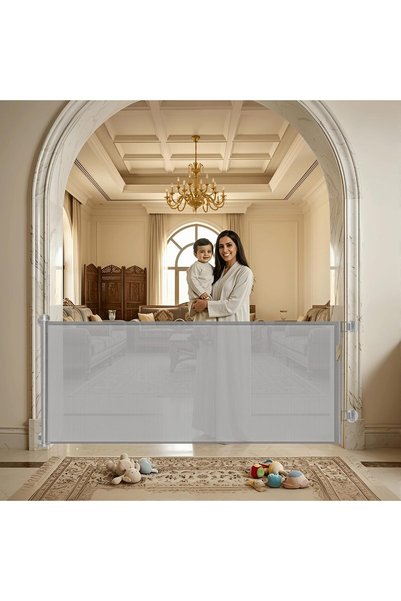Generic بوابة أمان قابلة للسحب للدرج - حاجز شبكي بدون حفر للأبواب، قفل بيد وا...
