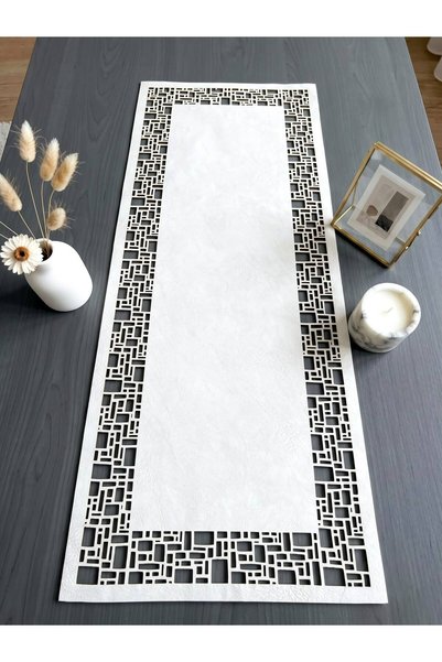 Ergüven Home White Suede Fabric Runner 40X100 cm Coffee Table Size - Geometri...