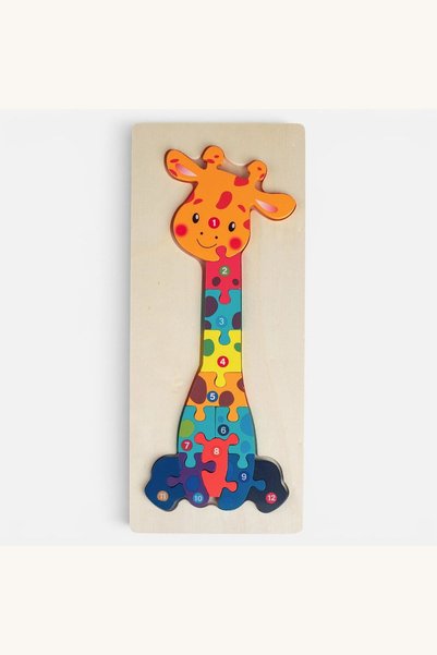 Comerivo Puzzle din Lemn Girafa 3D, Piese Colorate si Numerotate, 13x30cm