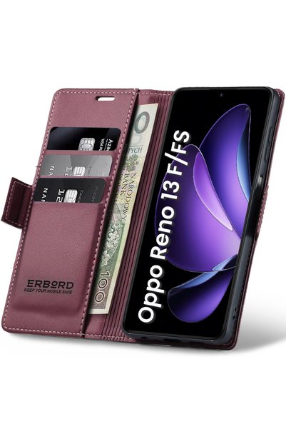 ERBORD Husă Oppo Reno 13F / Oppo Reno 13FS, Litchi lucios, Portofel cu clapet...