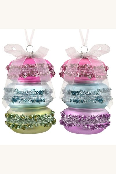 Comerivo Decoratiune Brad Craciun 3 Macarons Colorati 10cm cu Glitter