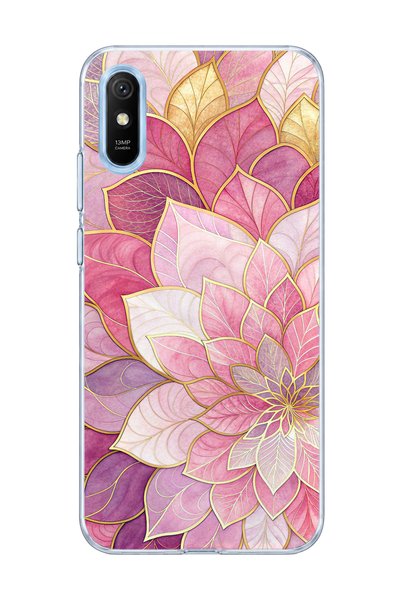 lelia حافظة هاتف شفافة متوافقة مع Redmi 9A مطبوعة بزهرة اللوتس باللون الوردي ...