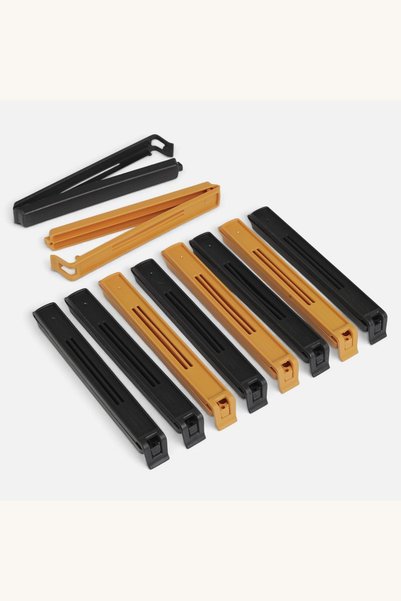 Comerivo Set 10 cleme pentru pungi alimente, negru si galben mustar, 14cm