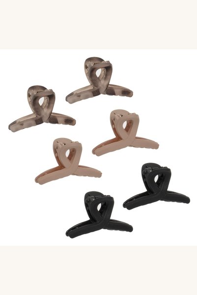 Comerivo Set 6 clame par bucla model leopard, nude si negru, 4.5cm