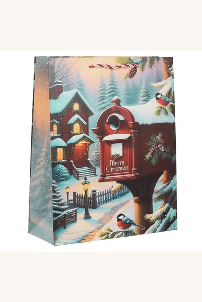 Comerivo Sacosa cadou Craciun cu cutie postala vintage si glitter holografic ...
