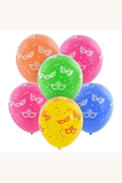 Comerivo Set 10 baloane colorate de 30 cm, cu model de măști de carnaval
