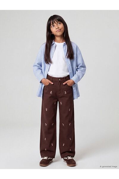 LC Waikiki Lcw Kids Brown Girls Floral Gabardine Trousers