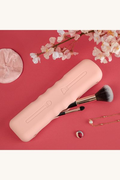 Comerivo Husa de silicon roz pentru pensule machiaj, cu magneti, 5.5x2.5x21 cm