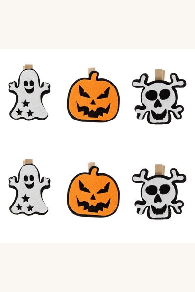 Comerivo Set 6 clestisori lemn Halloween cu dovleci, fantome si cranii