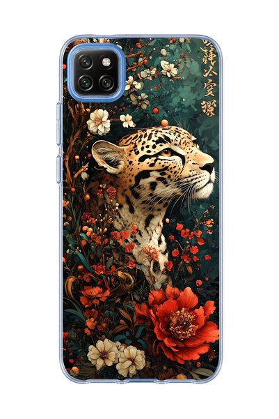 lelia حافظة هاتف شفافة متوافقة مع Redmi 9C مطبوعة بزهرة حمراء على شكل نمر