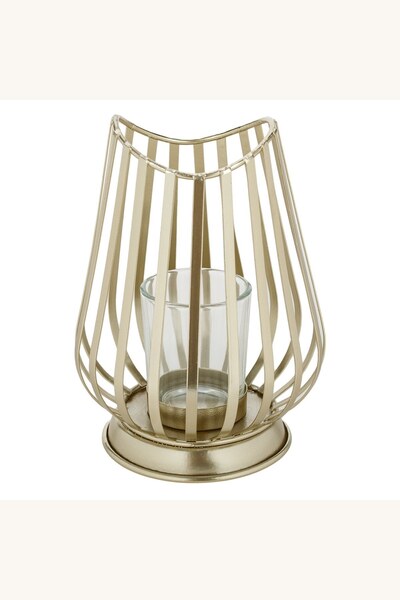Comerivo Suport metalic auriu oval pentru lumanare pastila Craciun 13x17cm
