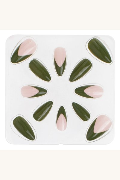 Comerivo Unghii false adezive forma migdale roz si verde - set 12 buc