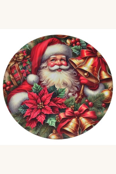 Comerivo Platou rotund cu Mos Craciun vintage, plastic decorativ 33cm