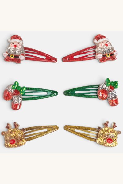 Comerivo Set 6 agrafe par Craciun 3D rasina - Mos, ren, baston 4cm