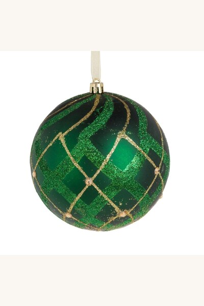 Comerivo Ornament Craciun sfera verde mat 10cm cu detalii aurii si pietre strass