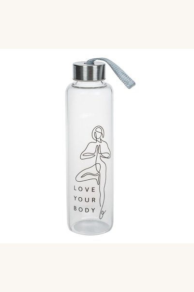 Comerivo Bidon sport 500ml din sticla cu mesaj motivational si maner textil