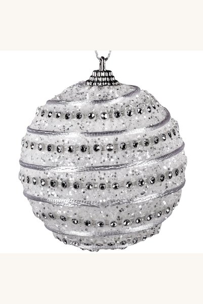 Comerivo Glob decorativ brad Craciun alb cu funda argintie 8cm