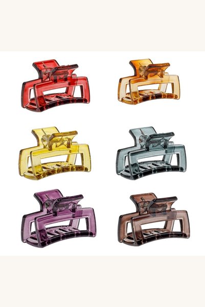 Comerivo Set 6 clame dreptunghiulare pentru par transparent maro 4cm