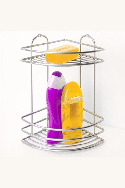 Comerivo Etajera de colt din inox cu 2 nivele pentru baie, 21x21x28cm