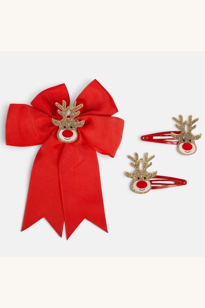 Comerivo Agrafe par festive cu funda rosie si reni - set 2 bucati, 5 cm