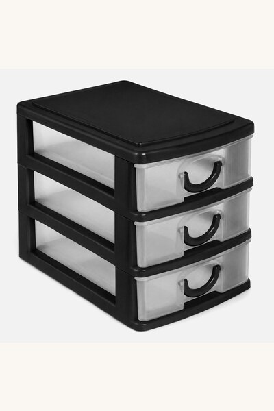 Comerivo Organizator birou 3 sertare negru plastic - depozitare accesorii 11x...