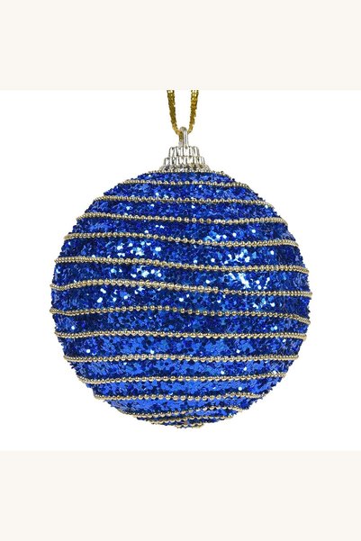 Comerivo Ornament Craciun glob albastru cu glitter si siret auriu 8cm