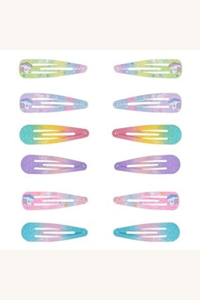 Comerivo Set 12 clame par copii cu design unicorn, rainbow si glitter, 5cm