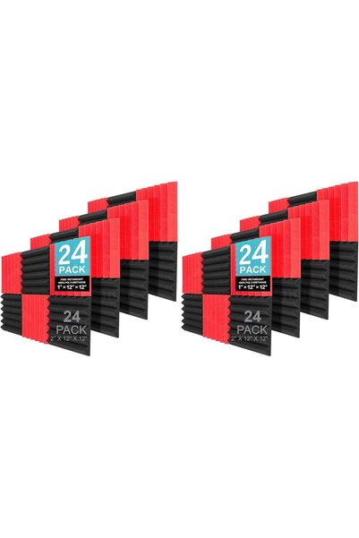 Generic 48 Pack Red and Charcoal Acoustic Panels Studio Foam Wedges Fireproof...