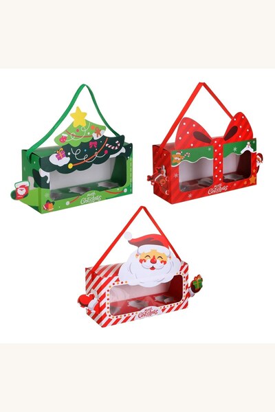 Comerivo Cutii Craciun cu fereastra pentru 3 briose, model Mos Craciun Brad, ...