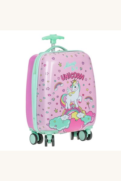 Comerivo Troler pentru călătorii cu cei mici, model unicorn roz cu verde, mân...
