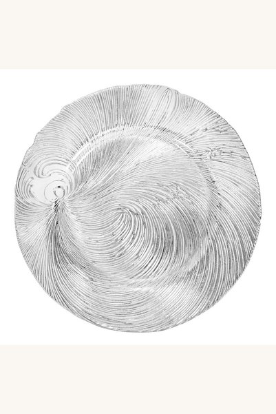 Comerivo Farfurie de Craciun rotunda din sticla argintie cu relief, 33 cm