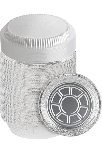 Generic 7-Inch Round Disposable Aluminum Pans - 50 Pack (Set with Plastic Lid...