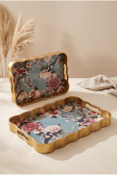 MİEN Rêve Floral Dikdörtgen 2Lİ TEPSİ 26.5*40*4.5CM -