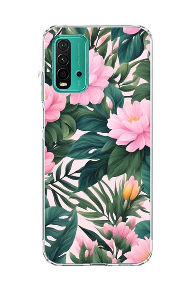 lelia حافظة هاتف شفافة مطبوعة بوردة وردية وورقة خضراء متوافقة مع هاتف Redmi 9T