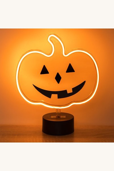 Comerivo Decoratiune dovleac portocaliu cu LED neon pentru Halloween, 22x8x26...