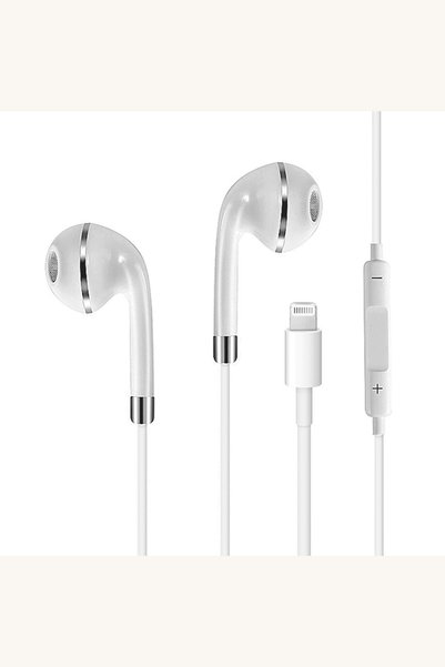 Comerivo Căști handsfree albe cu microfon și reglare volum, conector 8 pini