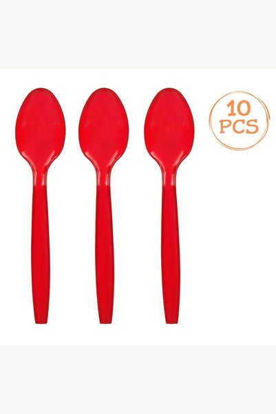 Comerivo Set 10 linguri din plastic rosu pentru masa de petrecere, 15,2cm