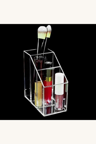 Comerivo Suport acrilic transparent cu 3 compartimente pentru pensule de mach...