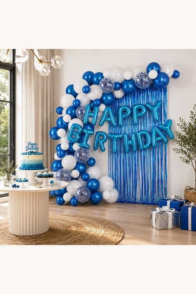 Comerivo Pachet complet decoratiuni petrecere albastru - 73 de piese cu baloa...