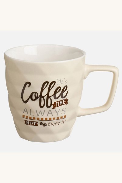 Comerivo Cana Cafea 390ml New Bone Ecru, Design Romburi Reliefate si Mesaj Mo...