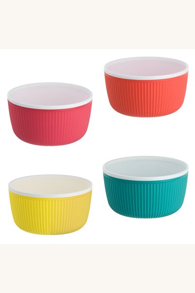 Comerivo Set 4 Boluri Plastic Multicolore cu Dungi, 520ml, pentru Servit