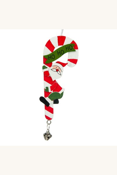 Comerivo Bastonas ornament lemn Craciun Mos Craciun clopotel 12cm