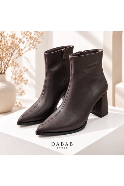 dabab shoes حذاء نسائي من YONA بلون بني حار، مقدمة مدببة، تفصيلات خياطة أمامي...