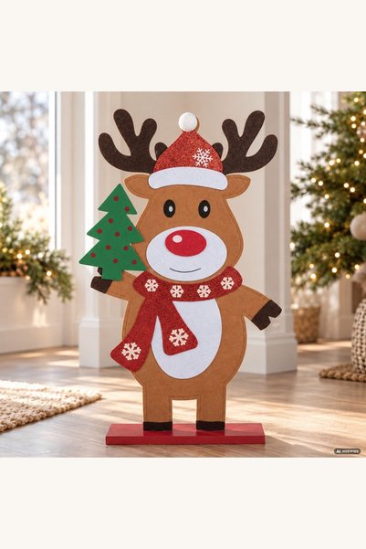 Comerivo Ren din fetru pentru Craciun, 33x55 cm, decoratiune festiva cu beteala