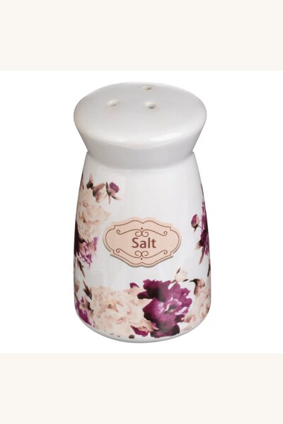 Comerivo Recipient ceramic pentru sare, design floral mov, 60 ml, 4x7.5 cm
